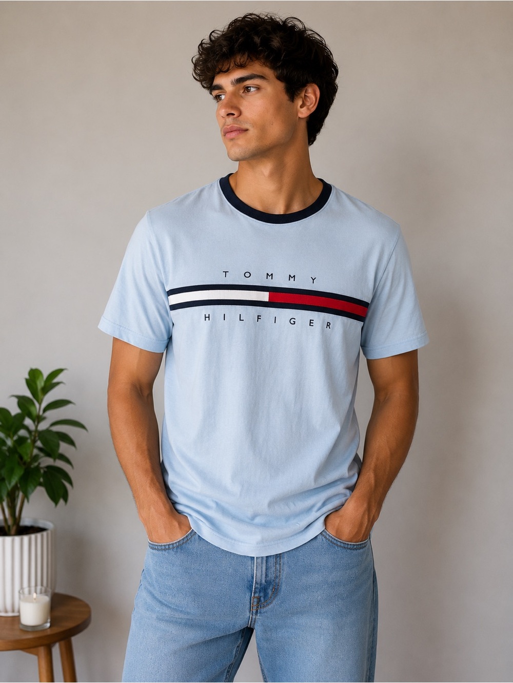 Tommy Hilfiger Crewneck Signature Stripe Ringer T-Shirt - Medium